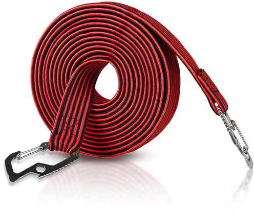 Longs tendeurs avec crochets, clips très extensibles pour vélo, moto, bagages, excellent pour chariots à main, cargaison, camping (2 m, rouge)