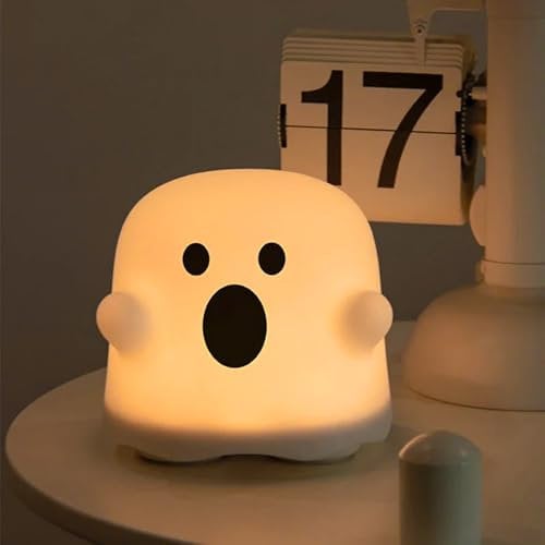 My Ghosty Light, Ghost Night Light, Nachtlicht Kinder Halloween deko Lampe, Niedliche Geister Nachtlicht mit Timer, Dimmbares Weiches Silikon Geister Lampe, Aufladbare Nachttischlampe für Kinder (A)