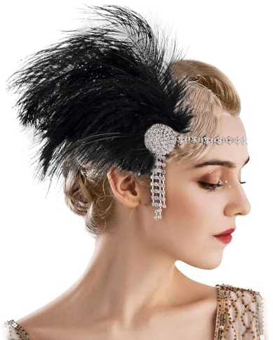 1920s Stirnband Damen, Feder 20er Jahre Haarschmuck Strass Kopfschmuck 20er Jahre Damen Vintage Feder Haarreif Feder Kopfschmuck 1920er Jahre Zubehör für Mädchen Kostüm Party