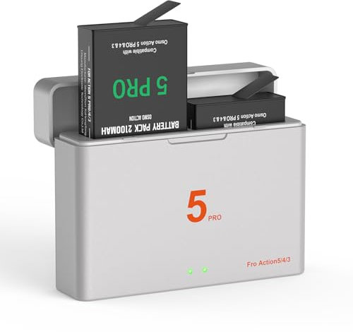 Adicop Action 5 Pro Battery Replacement Compatible with DJI Action 5 pro/3/4, 2PCS 2100mAh Battery + Fast Charger Case Accessories Compatible with DJI Action 5 Pro/3/4 Camera