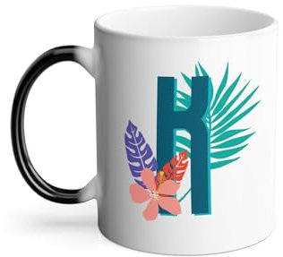 Thermoreagierende Tasse – K Kate Katia Brief Vorname Blumen Exotische tropische Blumen – 325 ml