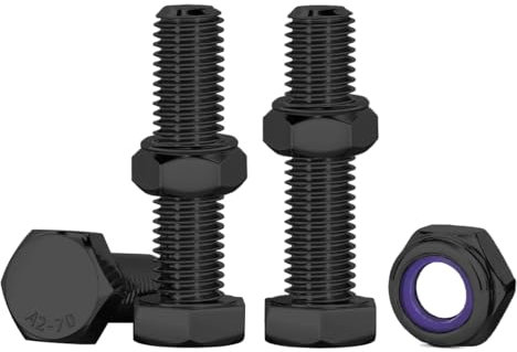 Drenky 10Pcs Bouton à Tête Hexagonale Et écrous, M6 X 25mm Noir Boulons à Six Pans Avec écrous Assortiment M6 Boulons En Acier Inoxydable A2 V2A Pour Meubles, Voitures, Vélos, Impression 3D