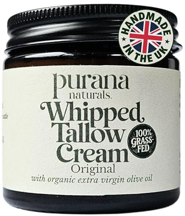 Whipped Tallow Cream - Grass-Fed, Halal Beef Tallow Skincare with Organic Olive Oil - Seed Oil Free, Face Cream & Body Moisturiser for Dry Skin & Eczema Relief (60ml, Original)