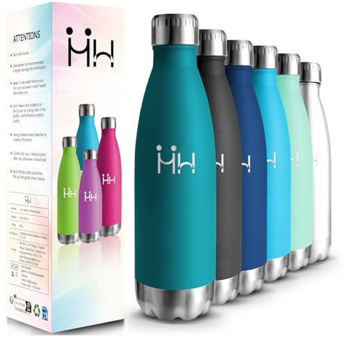 HoneyHolly Borraccia Termica, Doppia Parete Bottiglia Acqua in Acciaio Inox - 500ML - Senza BPA Bottiglia Termica, Antigoccia, Borraccia Palestra, Borraccia per Scuola, Sport, Ufficio