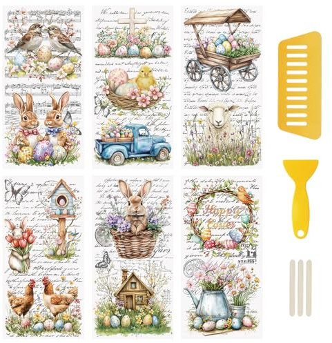 WANDIC 6 Bögen Aufkleber zum Aufreiben, Dekoration, Ostermotiv-Transfer-Aufkleber, klassisches Reiben auf Transfers Handwerk, leicht abreißen und ziehen für Möbel, Tassen, Vase, 15 x 30 cm