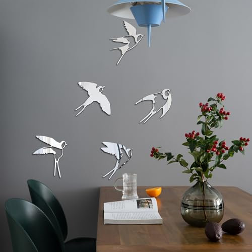 OHYER wanddekoration vogel dekorative Vogel-Wandskulptur für Zuhause Wanddekoration mit Vögeln Wanddekoration Vögel Deko Decor Skulptur Indie Wandschmuck Flur Wohnzimmer Schlafzimmer (Silber-Vogel)