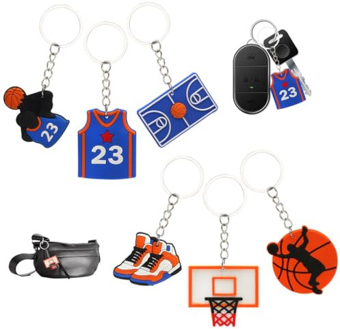 EAVUYIS Basketball Schlüsselanhänger, 6stk Basketball Schlüsselanhänger Sport Geschenk Mini Basketball Schlüsselbund Anhänger