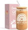 NOOMII Mum Birthday Gifts - 16 oz Glass Cup, Iced Coffee, Smoothie Beer Glass Tumbler with Straw Lid Mother's Day Gifts