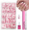 DMQ Natural Gradient Pink False Nails, 240Pcs Ombre Press On Nails Pink Tips, Acrylic Coffin Fake Nails with Glue, 12 Sizes Natural & Reusable Stick on for Women Girls