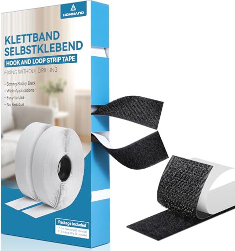 HOMMAND Auto Adhesivo Cinta Rollo Hook y Loop Tape, Belcro Adhesivo Doble Cara Fuerte, Gancho y Cinta de Lazo con Base Posterior de Pegamento Superadhesivo para Proyectos de Bricolaje, 30mm × 5m