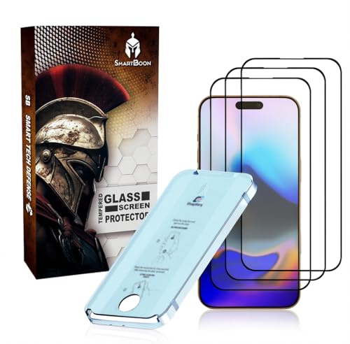 SmartBoon 3 Piezas, Protector Pantalla para iPhone 16 Pro (6,3”), Cristal Vidrio Templado 9H, Transparente HD, Compatible con Face ID [ Instalacion Automatica Precisa ] Antirayaduras -Ultra Resistente