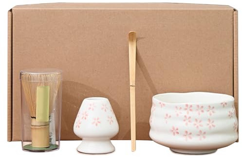 YANGUN Matcha Tea Set, 6pcs Matcha Whisk Set with Scoop, Spoon, Sifter, Whisk Holder, for Tea Ceremony Drinking (Pink)