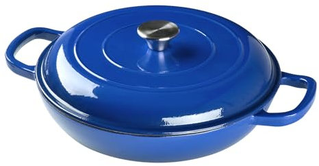 Warmiehomy Enamelled Cast Iron Pot with Lid,Blue 3.2L Non-stick Shallow Dutch Oven,Ovenproof Casserole Pot Cooking Stockpot for Induction and Oven Safe,30cm