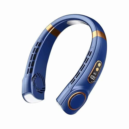 VarityMart Ventilador de cuello sin aspas, mini ventilador eléctrico recargable por USB, portátil, manos libres, para uso doméstico y exterior, color negro (azul)