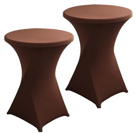 ENEN 2 pièces Housse pour Mange-debou, Nappe en élasthanne Extensible de Couleur Unie Couverture pour Table Debout, Haute de Bistro, Table Ronde, Cocktail, Mariage, Fête (Marron,80x110cm)