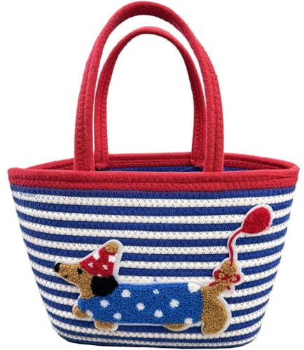 Casiler Niedliche Dackel-Handtasche Aus Baumwollseil, Tragbarer Aufbewahrungskorb, Handgewebte Strandtasche Henkel Für Damen