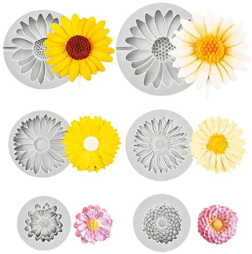Vaniika Stampo in silicone a forma di fiore, 6 pezzi, a forma di margherita, crisantemo, riutilizzabili, per sapone e cioccolato, per fondente, cupcake, saponi, argilla polimerica, candele, progetti