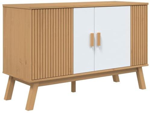 Qnhdfrt Solid Pine Wood Sideboard, White & Brown