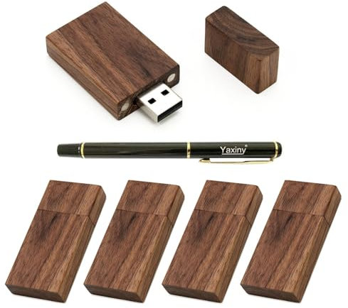 Yaxiny Paquete de 5 unidades flash USB 3.0 rectangulares de madera de nogal de 8 GB con memoria USB con madera