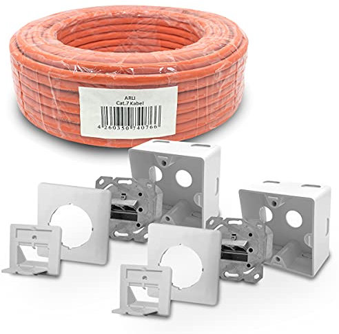 ARLI CAT 7 25m Verlegekabel Netzwerkkabel CAT.7 + 2x Cat6a Netzwerkdose Halogenfrei SFTP S/FTP CAT7 PIMF Kabel Netzwerk 25 m Netzwerk Cat 6a Dose