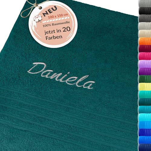 Lashuma Badetuch mit Namen, personalisiertes Handtuch 100x150 cm Opal | Besticktes Badehandtuch aus 100% Baumwolle, groß, weich und saugstark mit 550 g/m² für Bad, Dusche und Wellness