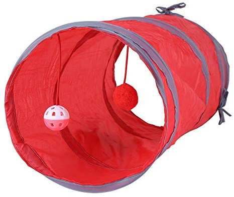 Cat Tunnel Toy for Indoor Cats, Collapsible S-Shaped Play Tunnel with Hanging Ball, Foldable Interactive Tube for Kittens, Rabbits, Small Animals