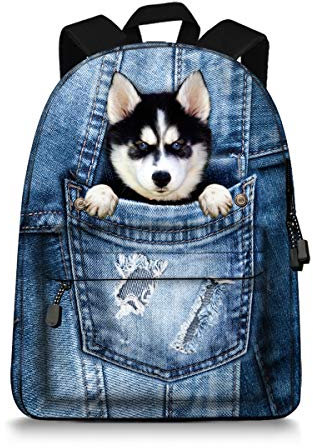 JBS-NO.1 Rucksack mit niedlichem Katzen-Motiv, für Teenager, Mädchen, Jungen, Segeltuch, Hunde/Tiere, Büchertaschen für die Schule - Blau -