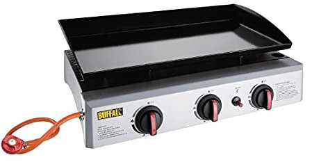 Buffalo 7.5kW Portable Outdoor 3 Burner Gas Griddle Barbecue Hotplate | Stainless Steel | Cooking Area: 630 x 360mm | Supplied with LPG Gas Regulator | CR886
