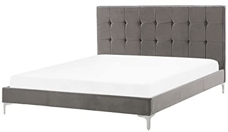 Beliani Elegantes Doppelbett aus hochwertigem Samtstoff grau 140x200 cm Ambert