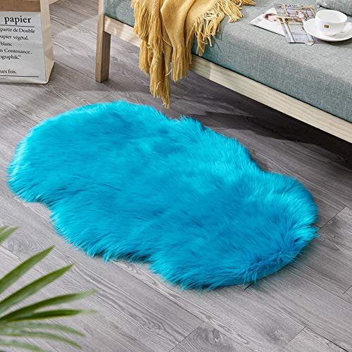 YAOTT Faux Lammfell Schaffell Teppich, Lammfell Kunstfell Teppiche Lammfellimitat Wollteppich Longhair Fell Nachahmung Wolle Bettvorleger Sofa Matte Shaggy Teppiche Dunkelblau 2p60X90CM