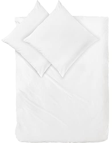 Decoper ® Mako-Satin Bettwäsche aus 100% Baumwolle | Atmungsaktiv & kuschelig weich | Farbe Weiß | 3 teilig - 200 x 200 cm + (2X) 80 x 80 cm
