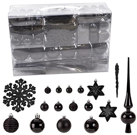 115er Set Christbaumschmuck Weihnachtskugel Spitze Weihnachtsanhänger (Schwarz)