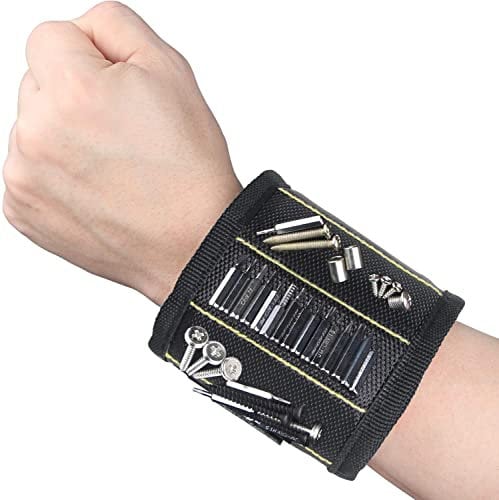 BOLTHO Bracciale Magnetico, Regalo Uomo del papà, cinturino da polso per attrezzi, cintura attrezzi lavoro con 15 Forti Magneti, fissa facilmente viti, chiodi, punte da trapano, ecc