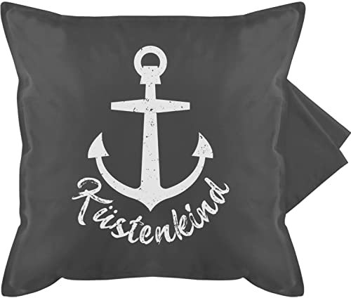 Shirtracer Kissenbezug - Statement - Küstenkind mit Anker - weiß - 50 x 50 cm - Grau - Maritime Kissen Statement-Kissen Statements maritim kissenhülle maritimes kuschelkissen sprüche ich Bin EIN