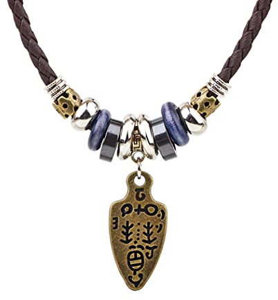Borsgye Herren Lederkette Nordische Wikinger Leder Halskette Vintage Hanf Leder Choker Retro Tribal Kette Anhänger Metall Halskette Schmuck mit Perlen Antikes Blatt Anhänger