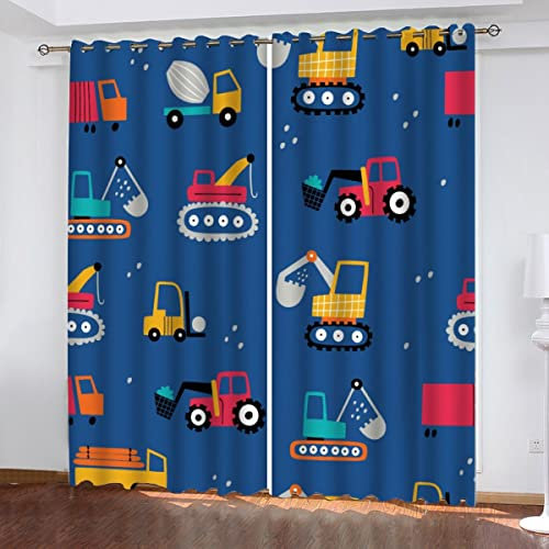 AOYNP Vorhang Blickdicht mit Ösen 3D Cartoon-Traktor Verdunkelungsvorhang Wohnzimmer 2er Set, Kinder blauPolyester Schallschutz Gardinen für Kinderzimmer Dekoration 280x250 cm