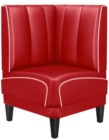 GGMMÖBEL Diner 1 | Diner Eckbank | B:H 64 x 103 cm | Gestreift | Rot | Leder | Keder: Weiß | Sitzhöhe: 48 cm