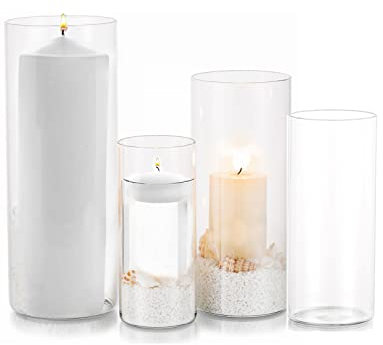 EylKoi Glass Hurricane Candle Holder - Cylinder Vases for Centerpieces 4Pcs/Set Hurricane Floating Candle Holder, Glass Vases for Flowers, Decorative for Home Wedding, 10+15+20+25cm (High)