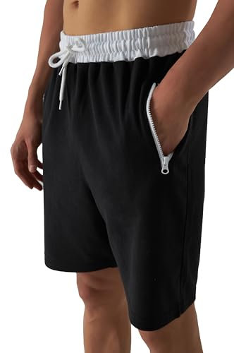 Smith & Solo Sporthose Herren Kurz - Kurze Hosen Herren, Laufshorts Männer Sommer Baumwolle Jogginghose Fitnesshose Sport Sportshorts Bermuda Shorts Hose Trainingshose Tennis (L, Sch-Weiß)