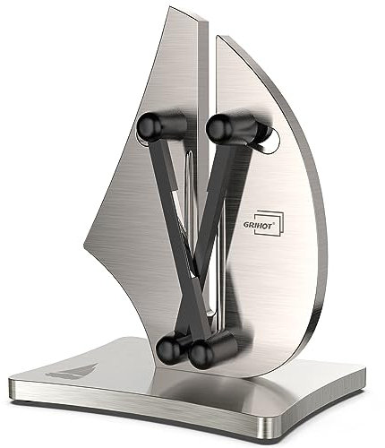 Grihot Professional Knife Sharpener | 3-Action Knife Sharpeners for Kitchen Knives, Self-Adjusting Sharpening AngleSolid Stainless Steel and Tungsten Carbide (Upgrade Sailboat Shape)