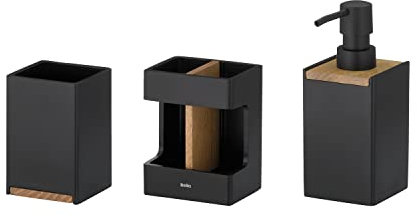 kela Badset Cube, 3-teilig, Polyresin, schwarz, 1x Becher, 1x Zahnbürstenhalter, 1x Seifenspender 300 ml, 390241