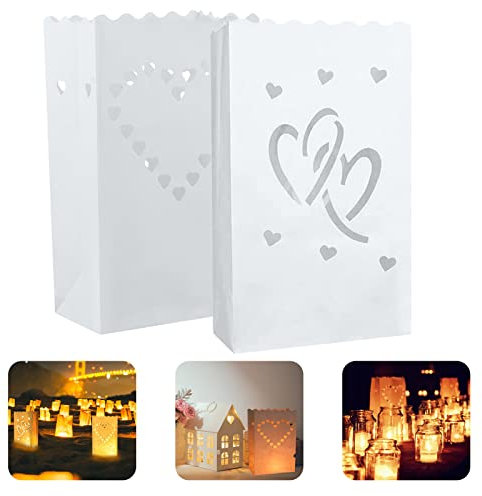 20 Stk Lichttüten - Weiße Papier Lichttüten, Candle Bags Wiederverwendbar, Birthday Party Lichtertüten,Teelichter Kerzen Lichtertüten, Kerzentüten für Dekor Geburtstag Halloween Straßenfest Hochzeit