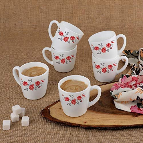 Cello Red Rose Fantasy Opalware Ricca Tassen-Set, 6-teilig, Weiß, 100 ml