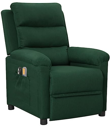 vidaXL Massagesessel, Sessel Verstellbar Elektrisch, Relaxsessel mit Liegefunktion Vibrationsfunktion, Fernsehsessel Liegesessel, Dunkelgrün Stoff