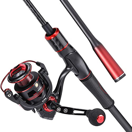 Sougayilang, Set combinato con mulinello rotante e canna da pesca in 2 pezzi, in grafite, media, resistente, impugnatura monoblocco ad alto tenore di carbonio, mulinello taglia 2000