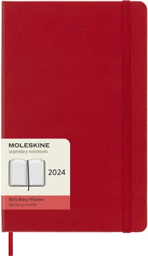 Moleskine Tagesplaner 12 Monate 2024, Planer 2024, Großes Format 13x21, Hardcover und elastischer Verschluss, Scharlachrotes Rot