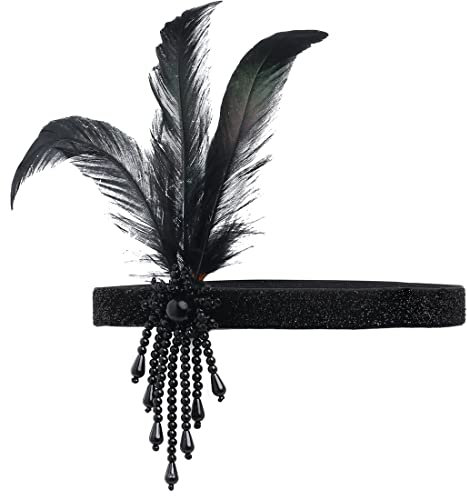 SJBAUTYO 1920er Jahre Flapper Stirnbande - Perlen & Feder Haarschmuck für Party & Frauen & Mädchen