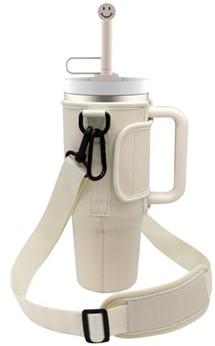 Pochette pour bouteille d'eau, Sac isotherme bouteille, Bandoulière Réglable et Pince à mousqueton pour randonnée, voyage, camping (40OZ, Blanc)