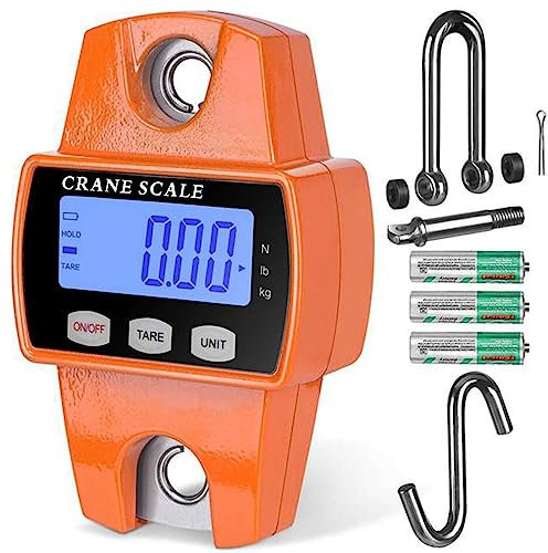 AHWOiHS Mini Digital Crane Scale 300kg/600lb Electronic Crane Scale Orange Hanging Scale Hook Hanging Scales for Farm Hunting Fishing Outdoor