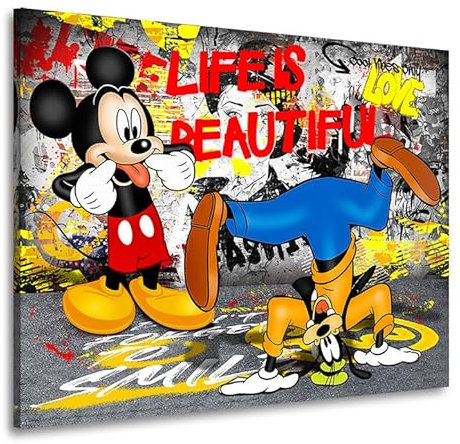 Kunstgestalten24 Leinwandbild Micky und Goofy Lifestyle Pop Art Comic Bild Kunstdruck Raum- u. Wanddekoration